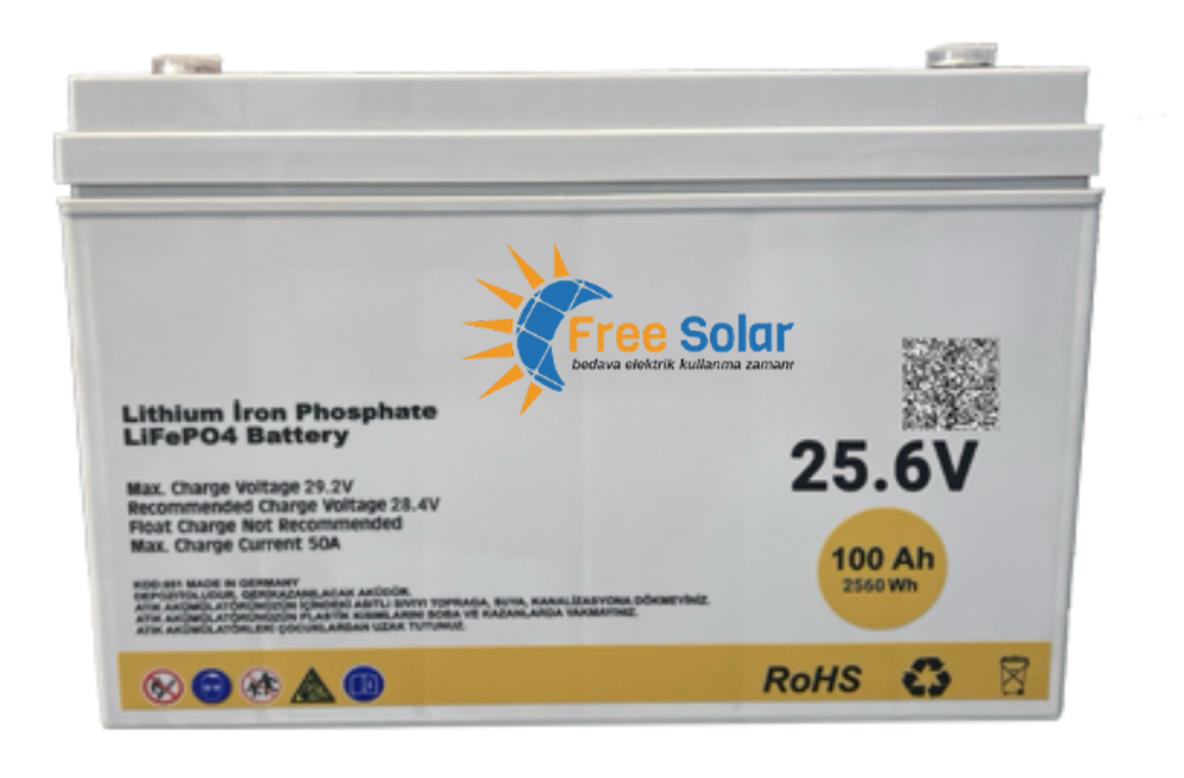 Free Solar 25.6V 100 Ah Lityum Akü